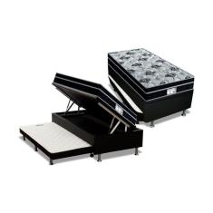 Cama Box Baú c/Auxiliar Solteiro: Colchão Molas Probel Prolastic ProDormir Born Black + Base CRC Courano Black(88x188)