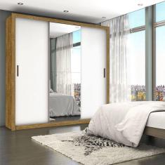 Guarda-roupa Casal 4 Espelhos 3 Portas de Correr 4 Gavetas Max Plus Espresso Móveis Cinamomo Branco