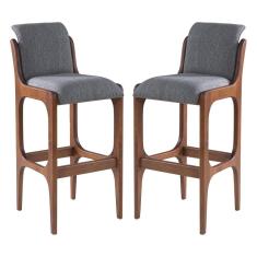 Kit 2 Banquetas Alta Irlanda 45 x 101 Cm Madeira Maciça Imbuia Linho Cinza L55 - RMI