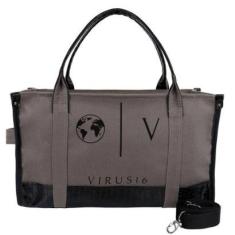 Bolsa Tote Bag Feminina Lona Com Alça Fixa e Tranversal Removível Fechamento Zíper Detalhe Croco-Feminino