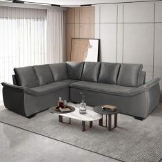 Sofá de Canto 6 Lugares Alphaville Siena Móveis Veludo Elefante - Hell