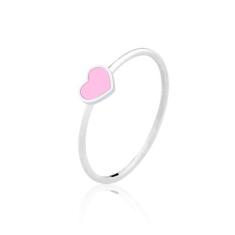 Anel de Prata Fio Coração Rosa - Sal do Mar, 26, Prata