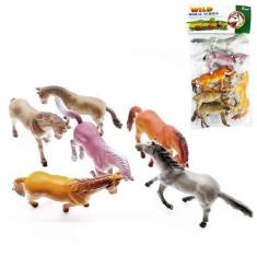 Coleção 6 Miniaturas Cavalos Selvagens Animais de Brinquedo em Borrach