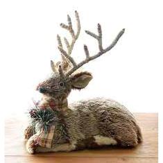 Enfeite Decor de Natal Rena Deitada Marrom/Branco 24x32cm