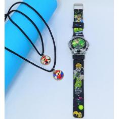 Kit Relógio Infantil Digital Pisca Led + Colar Duplo Amizade Meninas M