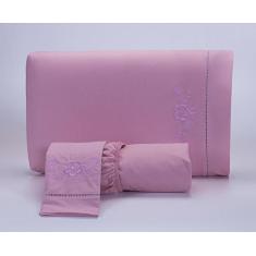 Jogo Lençol Casal Super King 3 Peças 200 Fios Rose Algodão - Thais Enx