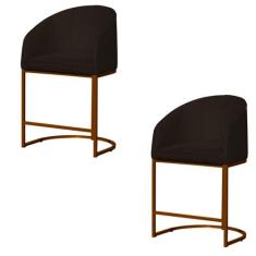 Kit 2 Banco Banqueta Poltrona Mia Base de Metal Bronze Suede - Fina Mo