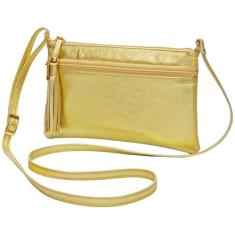 Bolsa Feminina Transversal Dourada Pequena Couro Legítimo - Madamix, D