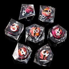 YEMEKO Beholder'S Eye DND Dice- Dragon Eye Liquid Core Sharp Edge Handmade Dice Set for Dungeons and Dragons Ttrpg, Multi-Sided RPG Polyhedral Resin Roleplaying（Clear Red Bulee Dragon Eyes）