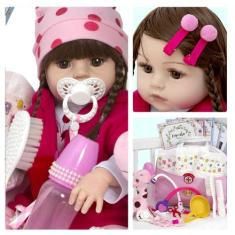Boneca Estilo Bebê Reborn Baby Girafa Menina Cabelo Castanho - Cegonha