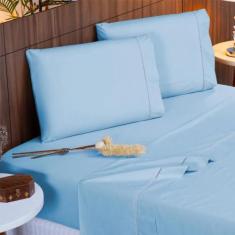 Kit Jogo de Lençol Cama King Percal Algodão 140 Fios Ponto Palito Comp