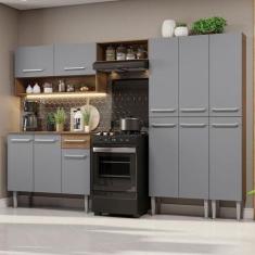 Armário De Cozinha Completa 261Cm Rustic/Cinza - MADESA