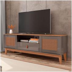 Rack Sala Esmeralda Para Tv Até 60 Polegadas Pés Em Madeira Cinza Perola/noce