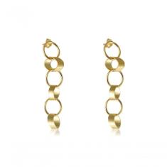 Brinco Grande De Círculos Interligados Folheado Em Ouro 18k