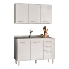Cozinha Compacta 2 Peças 1,20 M 5 Portas 3 Gavetas Branco Bit Nicioli