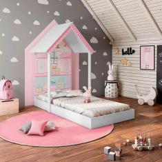 Mini Cama Montessoriana Casa de Boneca Cor Branco com Rosa - Móveis Estrela Baby