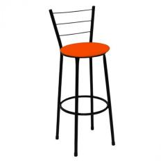 Kit 4 Banquetas Altas Preta com Encosto Assento Laranja