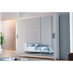 Guarda Roupa Casal 3 Portas de Correr c/ Espelho e 4 Gavetas c/ Pés Veneza Gold Branco - Rufato