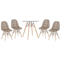 Kit - Mesa De Vidro Eames 70 Cm + 4 Cadeiras Eames Botonê Nude Nude