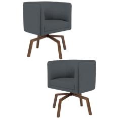 Kit 2 Poltronas Decorativas Base Ka Madeira Betina C-03 Corano Cinza - Domi