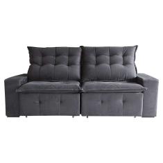 Sofá 3 Lugares Retrátil e Reclinável França Suede Cinza