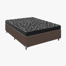 Cama Box Casal Tecido Marrom Com Colchão D20 Tampo Preto 12cm