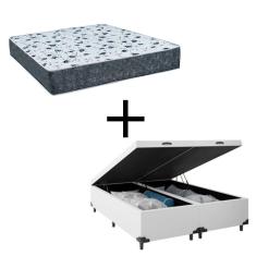 Cama Box Baú King 193 Tecido Branco Com Colchão Alegro Bello Box D28 Cinza 58x193x203