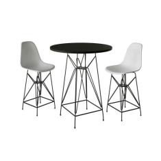 Jogo Mesa Bistrô Eames Preta 60Cm 2 Banquetas Branca Base Ferro Preto 