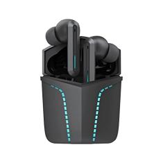 WB Fone de ouvido Bluetooth 5.1 In-ear sem fio Gamer Sentinel TWS Preto com luzes de LED, modo jogo, som 360° e Super Bass, 20 horas de bateria, proteção IPX4 e controle sensível ao toque