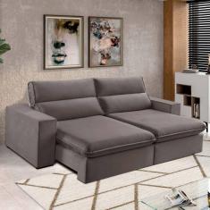 Sofá 4 Lugares 290cm Retrátil e Reclinável Free Veludol Bege Marroml