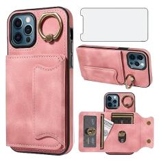 Asuwish Capa de celular para iPhone 12 6.1 com protetor de tela de vidro temperado e suporte de anel, compartimento para cartão de crédito, bolsa de celular de couro, vários iPhone12 5G i 12s mulheres
