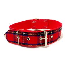 Coleira para cachorro xadrez nylon vermelha nº. 7 50cm-62cm