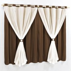 Cortina Dani Para Varão Tecido Malha e Voal 2,00m X 1,70m Tabaco e Palha