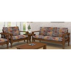 Conjunto de sofa madeira maciça 3+2 lugares cor imbuia - BELINI