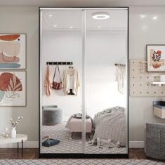 Guarda Roupa Solteiro com Espelho 2 Portas de Correr 2 Gavetas Zermatt RR Móveis Preto