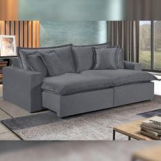 Sofá 4 Lugares Retrátil 280cm com Almofadas M145 Cinza