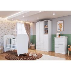 Quarto de Bebê Completo com 1 Berço 1 Cômoda 1 Guarda Roupa Arco-Íris Móveis Percasa Branco