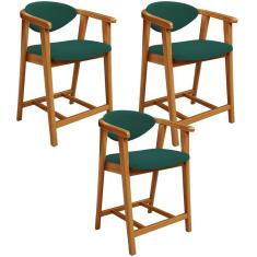 Kit 03 Banquetas Baixa Para Cozinha Sala Jantar Bancada Cecília L02 Bouclê Verde - Lyam Decor