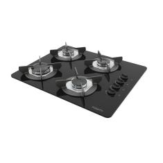 Fogão Cooktop Gás Fogatti Safe 4 Bocas Vidro Temperado Trempe Ferro Fundido Preto Bivolt