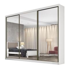 Guarda Roupa Casal Diamond 3 Portas de Correr 4 Gavetas 100% MDF com Espelho branco Móveis Novo Horizonte