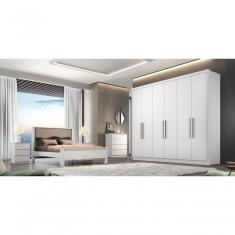 Guarda Roupa Casal Linea 6 Portas de Bater 6 Gavetas 100% MDF Branco Móveis Novo Horizonte