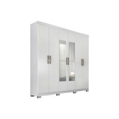 Guarda Roupa Casal Clara 6 Portas de Abrir 3 Gavetas MDF com Espelho Branco Panan Móveis