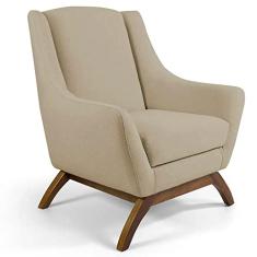 Poltrona Decorativa Sala de Estar Base de Madeira Naomi Algodão Poliéster Bege - Gran Belo