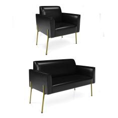Sofá Namoradeira e Poltrona Pé de Ferro Dourado Marisa Corano Preto D03 - D`Rossi