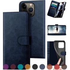 DuckSky Capa carteira de couro genuíno compatível com iPhone 16 Pro Max 【Bloqueio RFID】【Suporte de 4 cartões de crédito】【Couro verdadeiro】 Capa flip Folio Book para telefone feminina masculina para