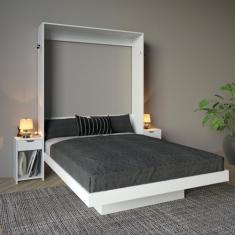 Cama Articulada de Casal 209x198cm com 2 Mesas de Cabeceira, Nichos e Gavetas Cm8041 Branco