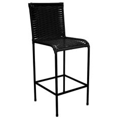 Banqueta Alta Diplomata Em Aço Carbono E Fibra Sintética Preto