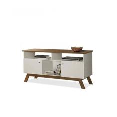 Rack para TV Amsterdã Off White com Madeira - Tebarrot Móveis