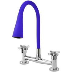 Torneira Misturador Gourmet Flexível Cone Azul Mesa - Furkin, Volante 