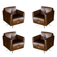 Kit 4 Poltronas Giratória Astana Couro Marrom Bicolor